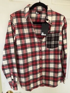The Kooples Red White and Black Plaid Button-Down Shirt